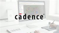 Cadence logo over EDA screen showing chip layout, highlighting AI-driven semiconductor design software.
