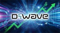 D-Wave logo on a futuristic trading chart with a rising green arrow, signaling quantum stock gains amid dilution.