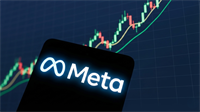 Meta logo on a smartphone with a rising stock chart in the background, symbolizing Meta’s growth rebound.