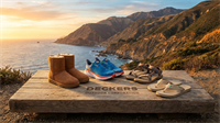 Deckers Outdoor shoes displayed by a coastal vista, underscoring DECK brand momentum and earnings outlook.