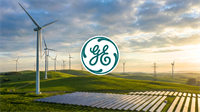GE Vernova logo over wind turbines and a solar farm, underscoring renewable power buildout and the energy transition.