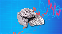 Close-up of rare earth metal sample over stock chart, symbolizing USA Rare Earth volatility and market movement.