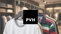 Clothing rack with Calvin Klein and Tommy Hilfiger apparel under PVH branding, highlighting retail turnaround strength.