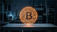 Glowing Bitcoin coin in a dark lab setting, symbolizing quantum computing threat to cryptocurrency security.