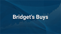 Graphic with “Bridget’s Buys” over rising stock chart lines, representing speculative tech stock picks and market performance trends.