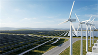 Wind turbines and solar panels at a large renewable energy farm, illustrating growth in clean energy demand and investment momentum.