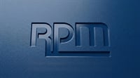 The RPM International logo embossed on a dark blue, textured surface.