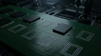 Memory chips on a circuit board highlight the DRAM shortage fueling AI demand and gains in semiconductor stocks.