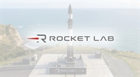 Rocket Lab logo over a blurred rocket launch site.