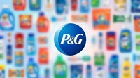 Procter and Gamble logo centered over a blurred grid of consumer product packages.