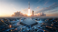 SpaceX rocket lifts off over an AI semiconductor chip, spotlighting TSM, NVDA, AMD, INTC, and AMKR stock demand.