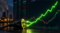 Glowing stock chart powered by electricity, symbolizing AI-driven energy demand boosting energy stocks.