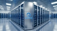 DigitalOcean logo displayed on server racks inside a data center facility.