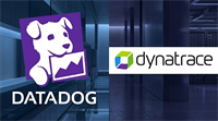 Logos for Datadog and Dynatrace displayed against a dark data center background.