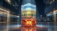 A layered, transparent glass sculpture in a sophisticated city office at night, visually illustrating the tiered risk and complexity of the capital structure we are discussing.