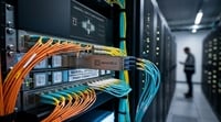Marvell Technology networking hardware with fiber optic cables installed in a data center rack.