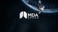MDA Space logo displayed against a dark background with a satellite orbiting Earth.