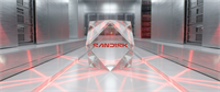 SanDisk logo displayed on a crystal object inside a stylized data center setting.