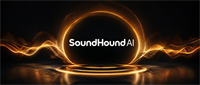 SoundHound AI logo displayed within a glowing orange ring against a dark background with light wave effects.