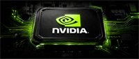 NVIDIA logo displayed on a computer chip surrounded by illuminated green circuit board traces.