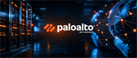Palo Alto Networks logo displayed amid a server data center and a digital globe with network connections.