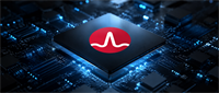 Broadcom logo displayed on a computer chip embedded in a circuit board with glowing blue connections.