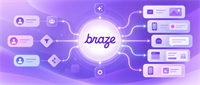 Illustration of the Braze logo at the center of a diagram connecting customer data icons to email, mobile, and messaging channels.