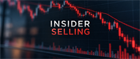 Declining red candlestick stock chart with a downward trend line beside the text "Insider Selling".