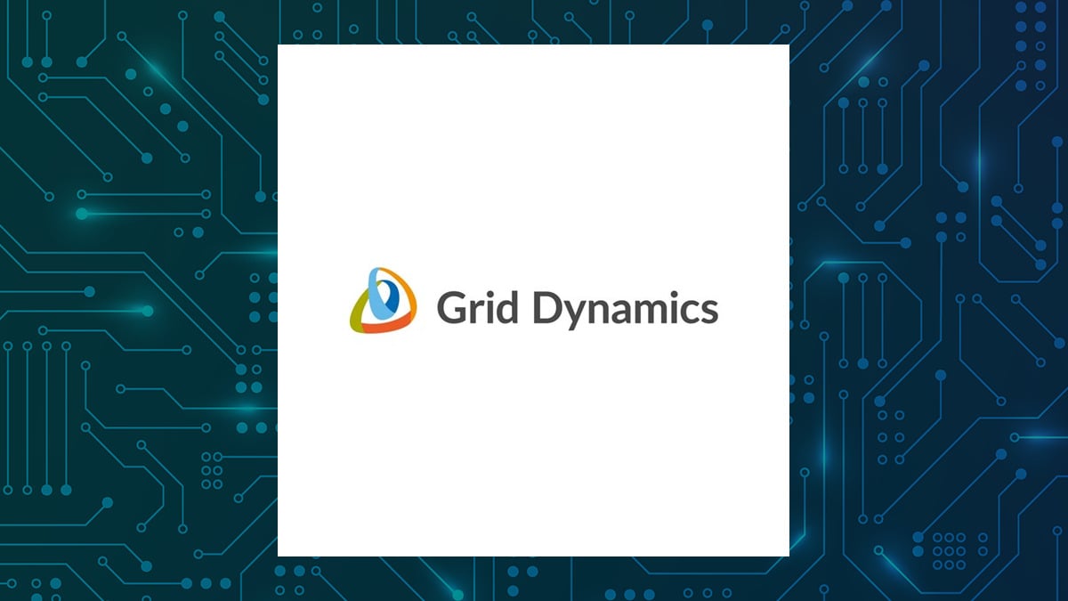 Grid Dynamics logo with Computer and Technology background