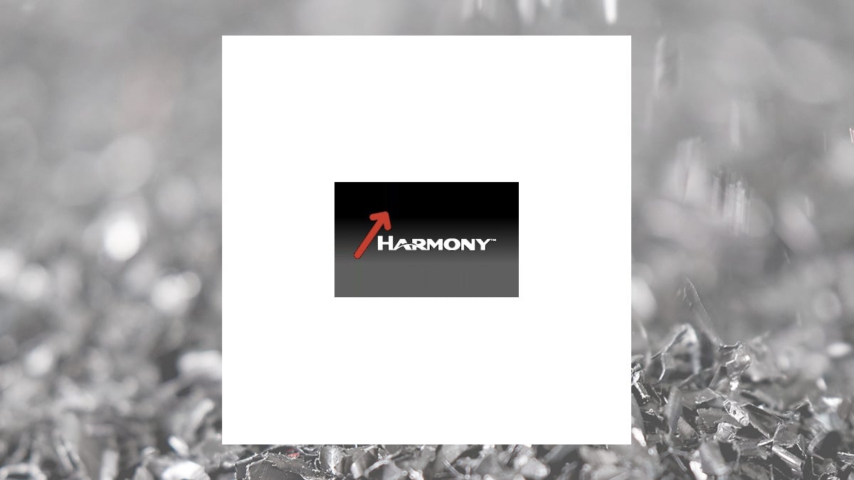 Harmony Gold Mining logo with Basic Materials background