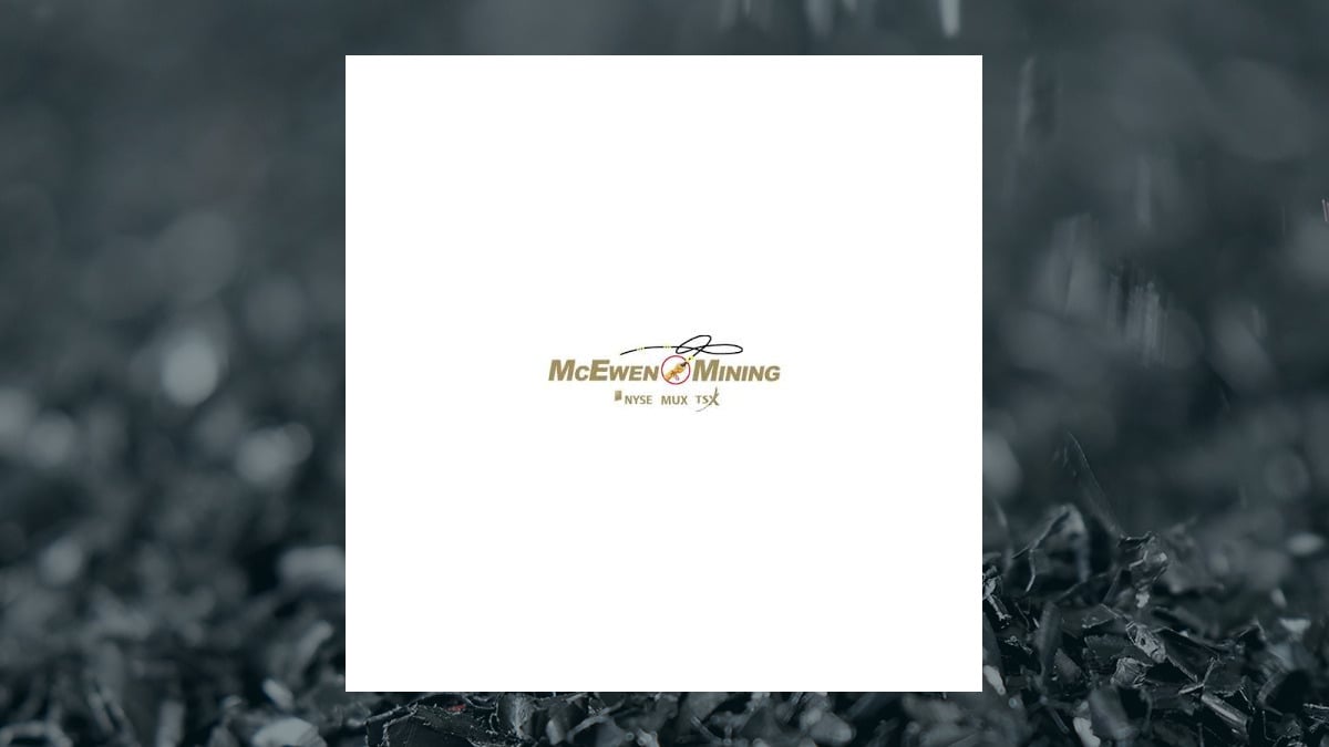 McEwen Mining logo with Basic Materials background