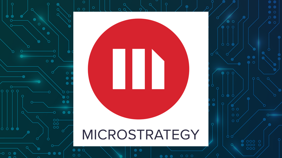 MicroStrategy logo with Computer and Technology background
