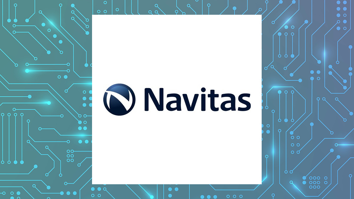 Navitas Semiconductor logo with Computer and Technology background