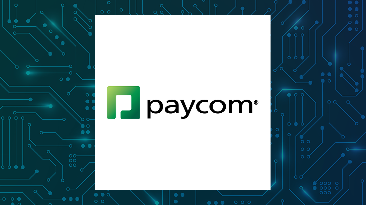 Paycom Software logo with Computer and Technology background