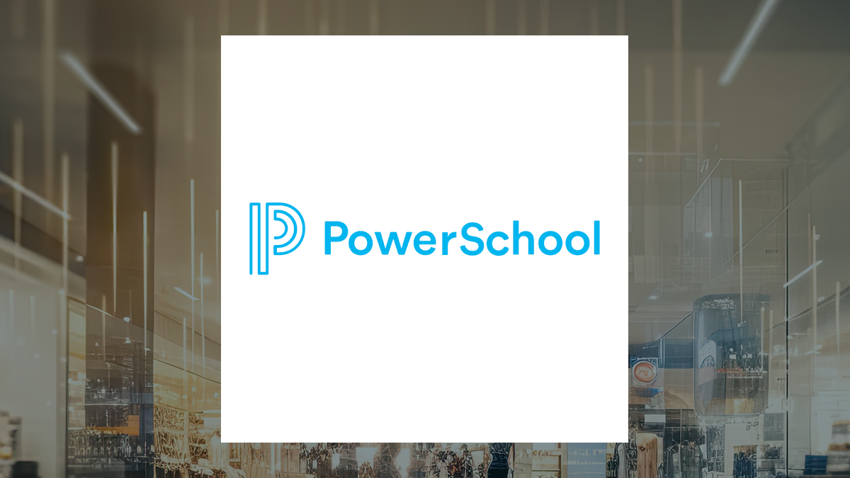 PowerSchool logo with Consumer Discretionary background