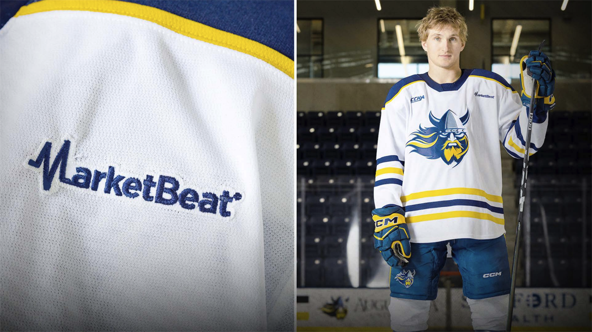 Augustana University hockey jersey featuring MarketBeat company logo.