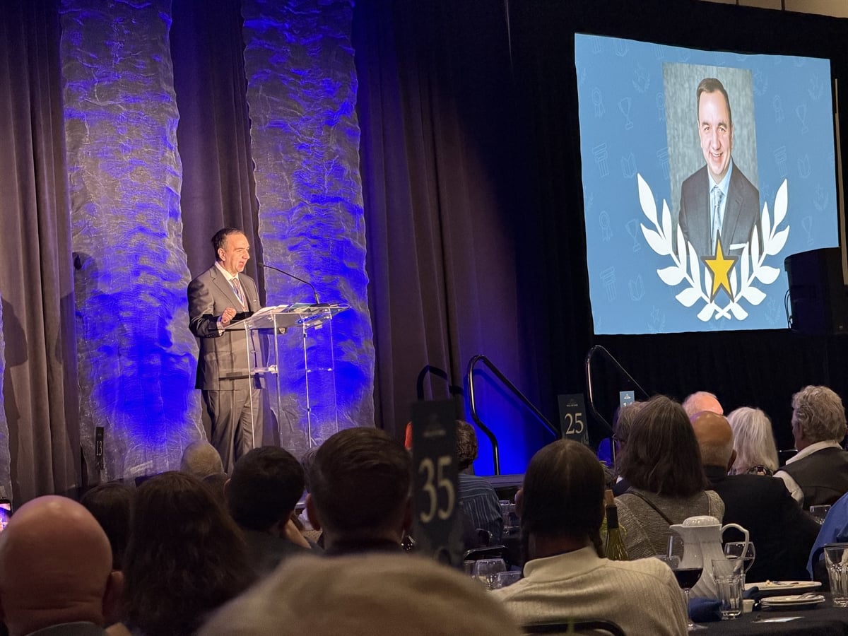 Matt Paulson takes the stage for his acceptance speech at the South Dakota Hall of Fame induction ceremony.