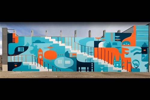 Mockup of new downtown parking ramp mural.