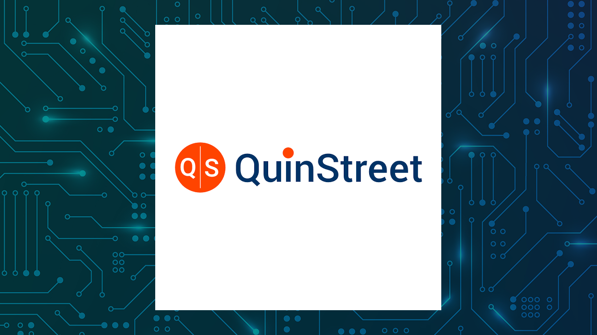QuinStreet logo with Computer and Technology background