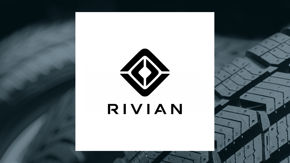 Rivian Automotive logo with Auto/Tires/Trucks background
