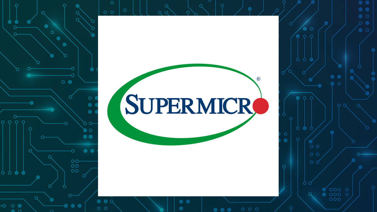 Super Micro Computer logo with Computer and Technology background