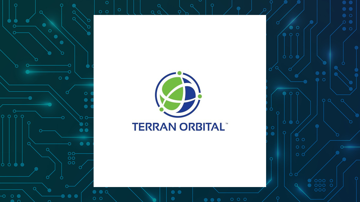 Terran Orbital logo with Computer and Technology background