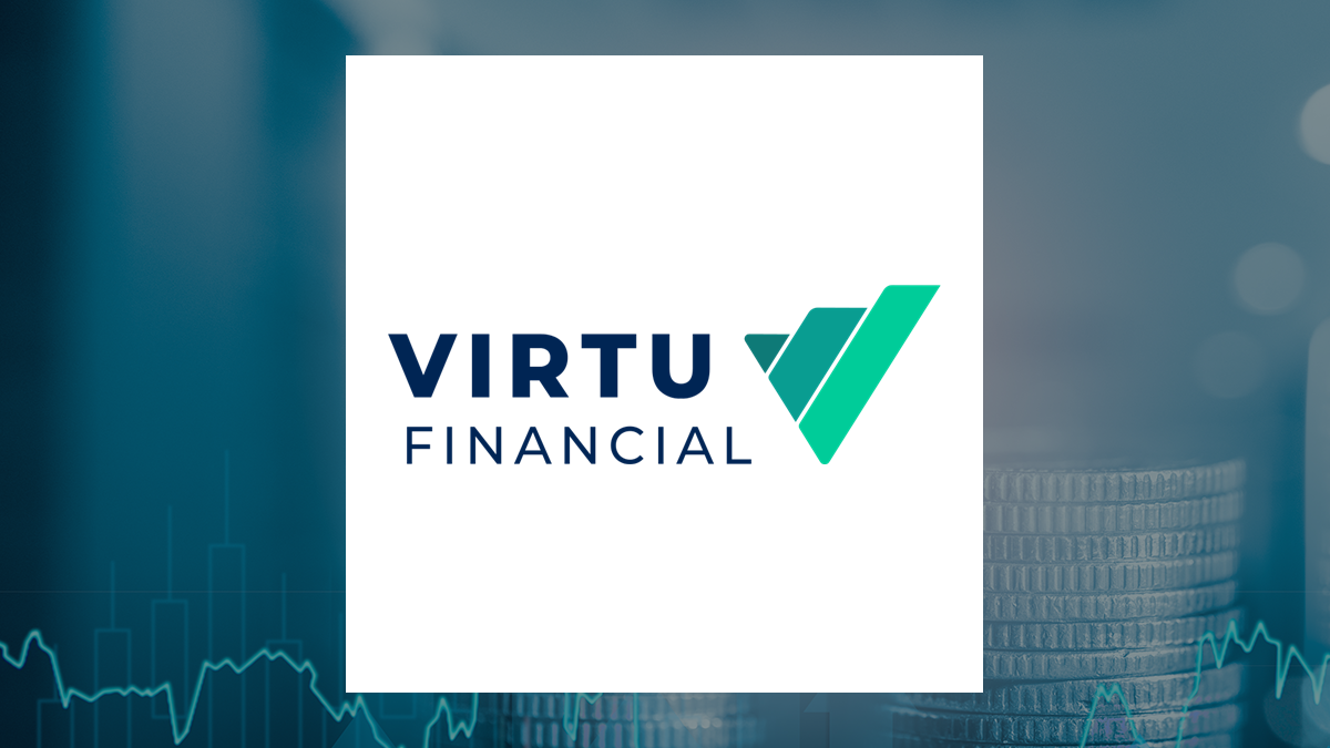 Virtu Financial logo with Financial Services background